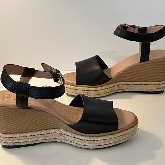 Sperry "Plush Wave" Wedge Black Leather & Jute Sandals ~ Women's Size 9.5M ~ EUC - Picture 8 of 13